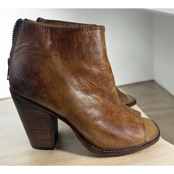 Bed Stu Peep Toe Zip Bootie Block Heel Distressed Brown Leather Boots Size 7 - Picture 5 of 16